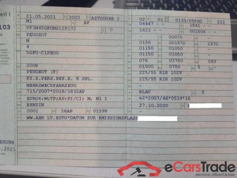 Peugeot 3008 (07.2016->) DE - SUV5 1.6 PureTech 180 EU6d, GT (EURO 6d), (Facelift) 2020 - 2021 #2